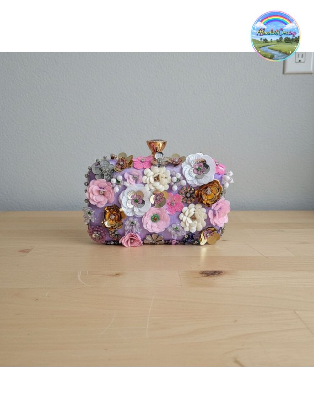 Sequin PU Leather Evening Clutch with 3D Flowers and Chain Strap